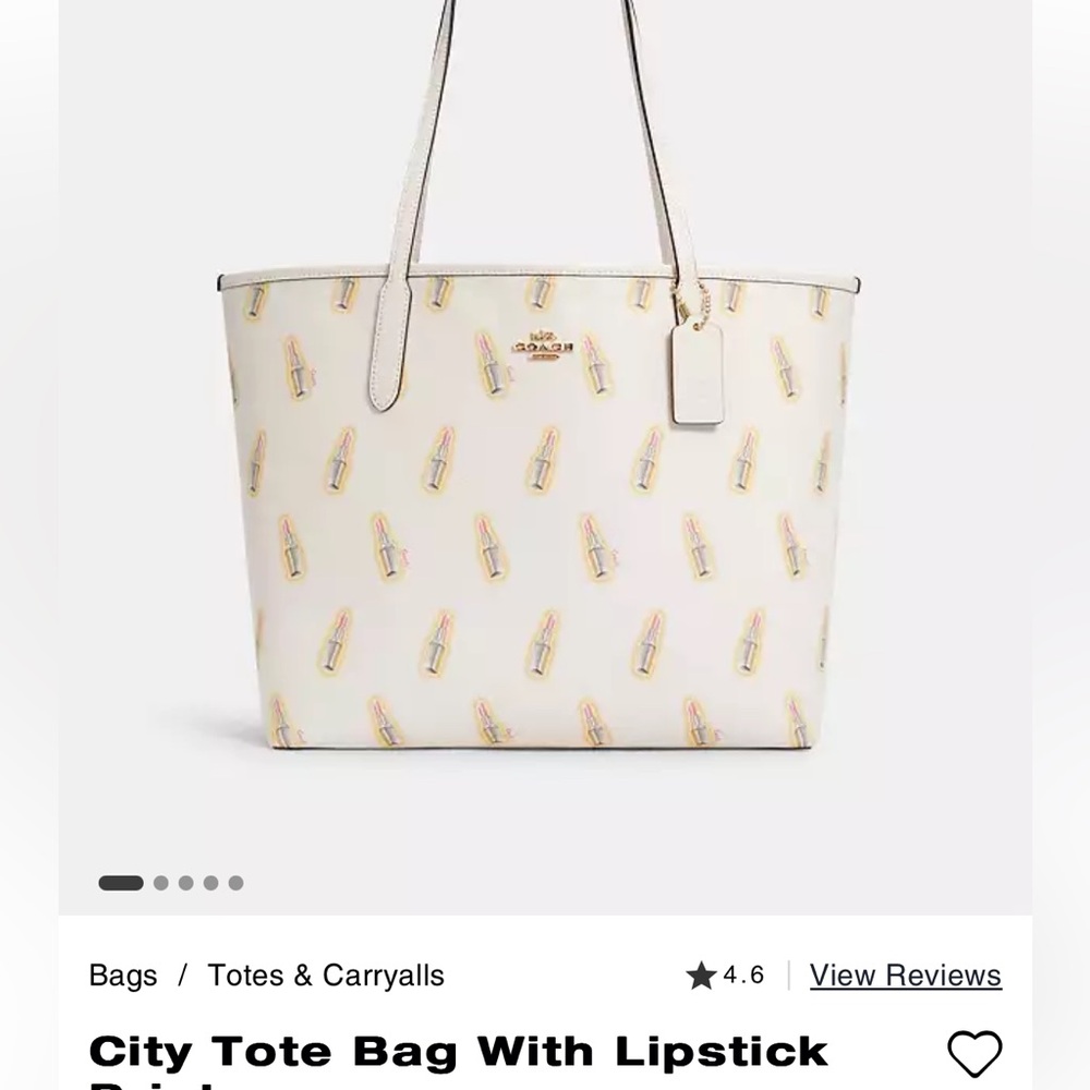 Coach City Tote Bag with Lipstick Purse Bag Cream